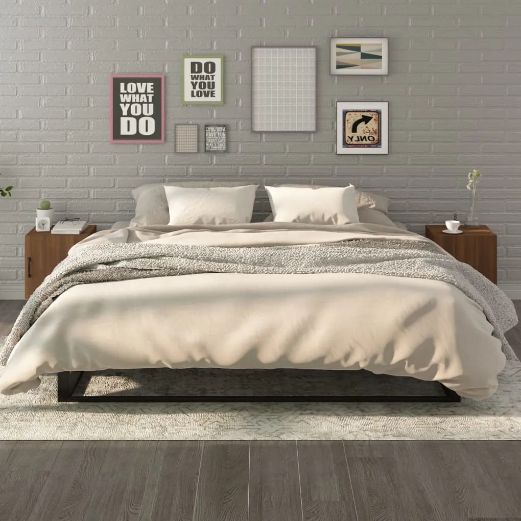 Comodini 2 Pz Rovere Marrone İn Legno Multistrato /