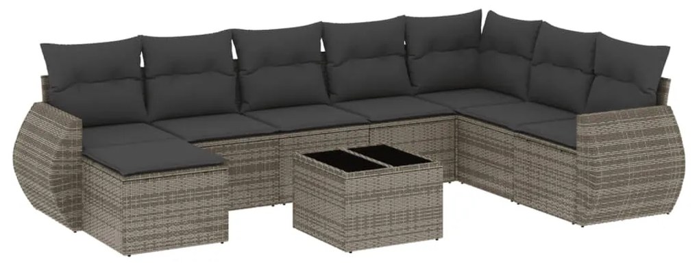 Set Divano da Giardino 9 pz con Cuscini Grigio in Polyrattan