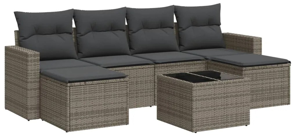 Set divani da giardino 7 pz con cuscini grigio in polyrattan