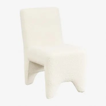 Sedia Da Pranzo In Legno E Tessuto Bouclé Kamez Bouclé Blanco - Sklum