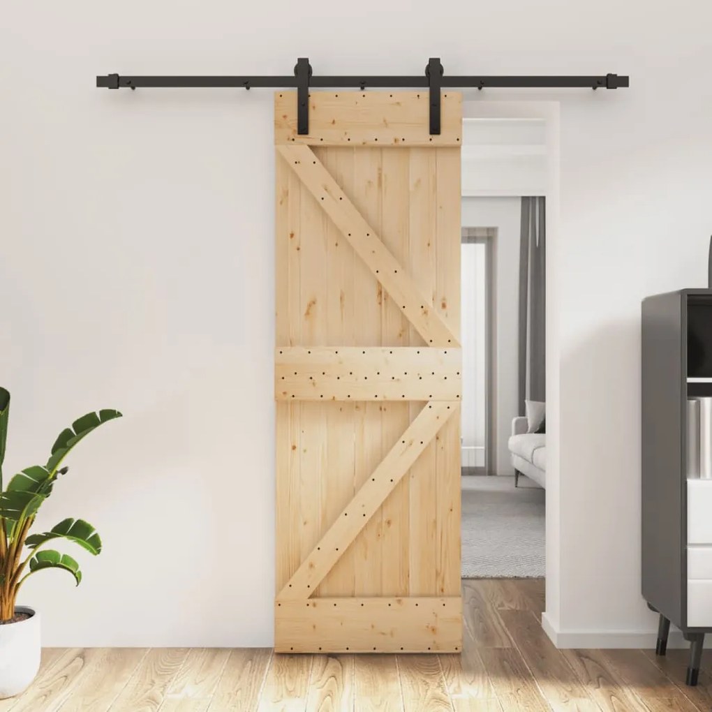 Porta Scorrevole Con Set Hardware 70x210 Cm Legno Massello Pino /