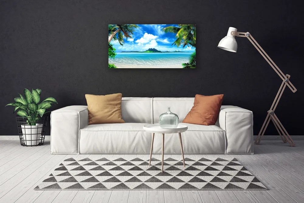 Quadro su tela Palme sul mare dell'isola tropicale 100x50 cm