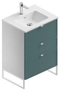 Mobile sottolavabo e lavabo Quadra per vasca centrale bianco/mirto in mdf L 60 x H 93 x P 46 cm 3 cassetti