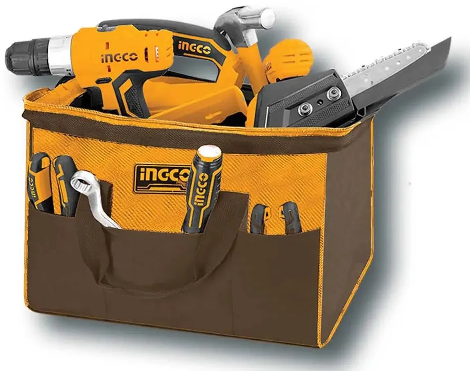 Borsa portattrezzi Ingco 40 cm, rigida, 6 tasche esterne, 8 interne, max 15 kg