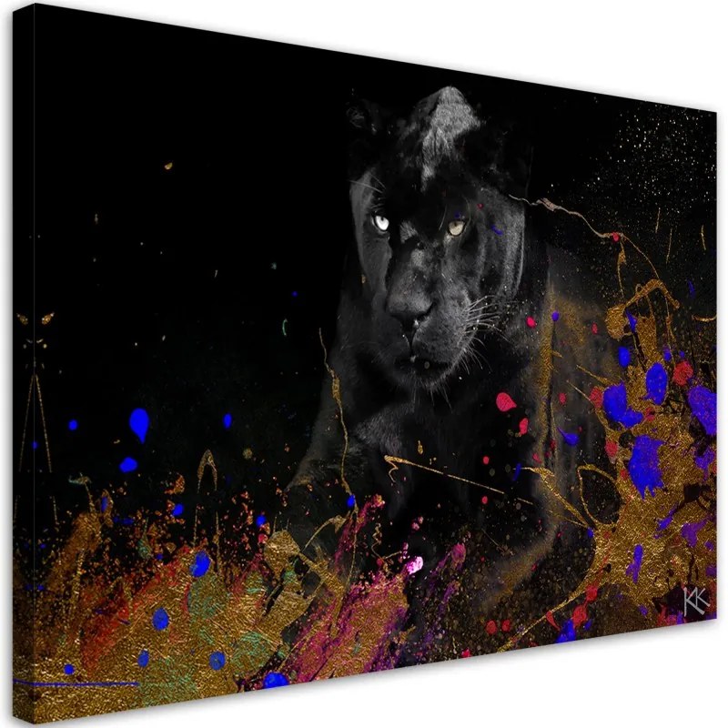 Quadro su tela, Leopardo nero su uno sfondo colorato  Dimensioni 60x40