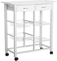 Carrello Cucina Legno con Cassetti Portaposate 4 Ripiani Cesti e Mensole Bianco