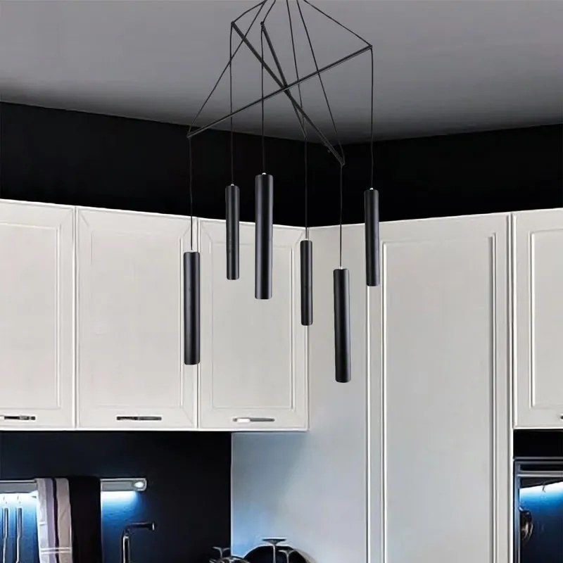 Lampadario Design Tubix nero 6x E27 NOVECENTO