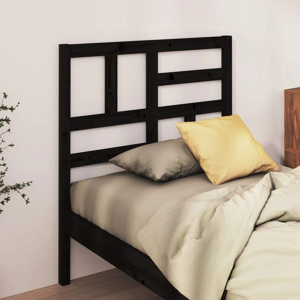 Testiera Per Letto Nera 81x4x104 Cm İn Legno Massello Di Pino /