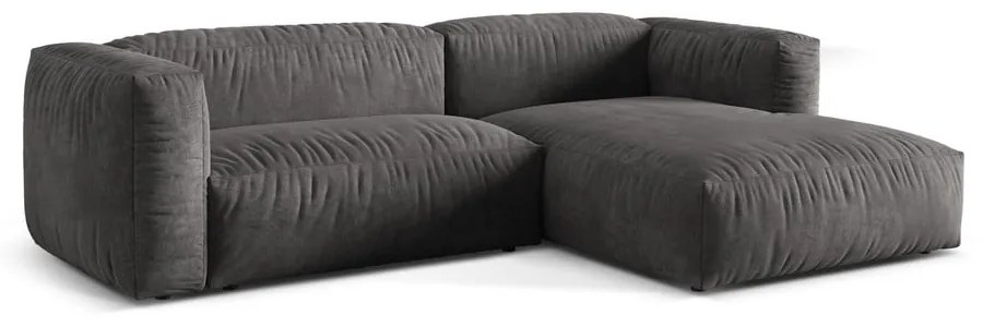 Divano angolare componibile grigio (con penisola a destra/con chaise lounge) con rivestimento in velluto Martina – Micadoni