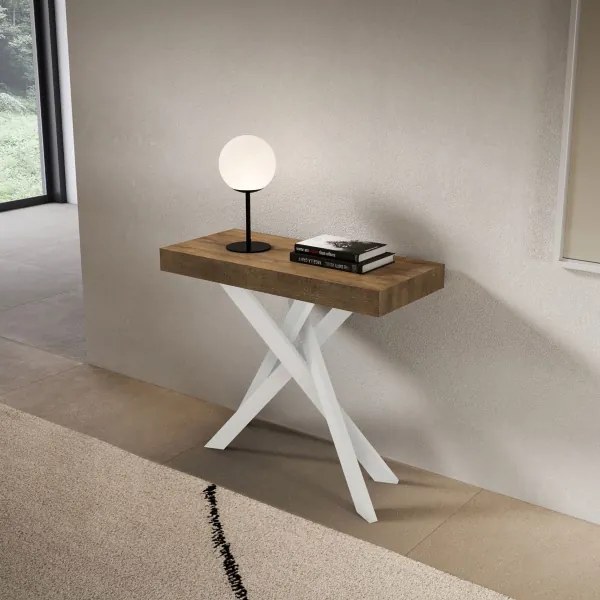 Consolle allungabile Libo - Noce gambe bianche 90x40/300 cm