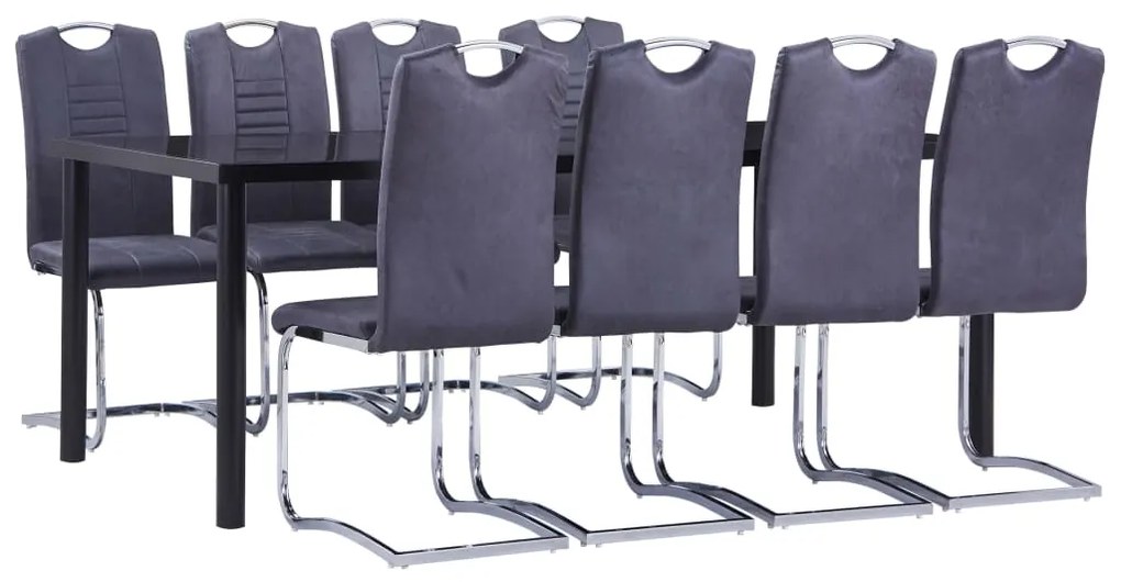 Set Sala Da Pranzo 9 Pz İn Similpelle Scamosciata Grigio /