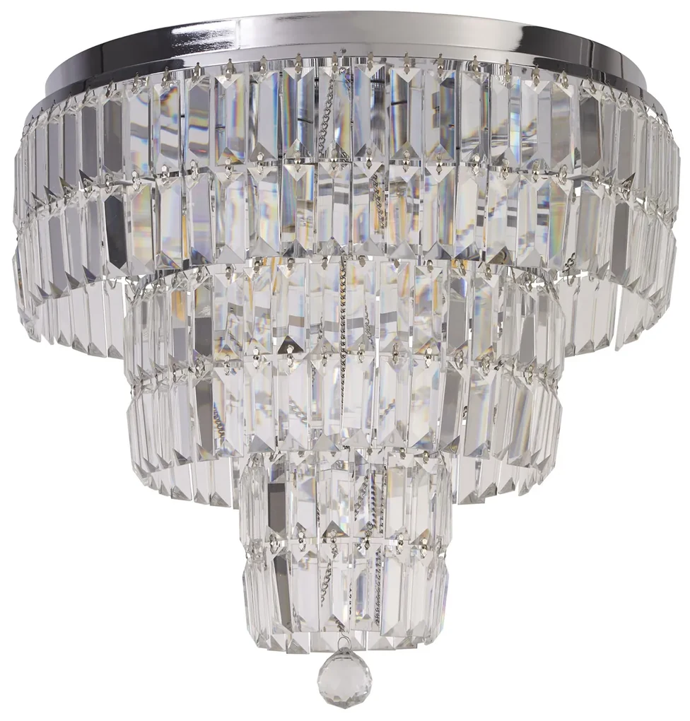 Lampadario Classico Impero Acciaio Cromo Vetro Trasparente 6 Luci E14