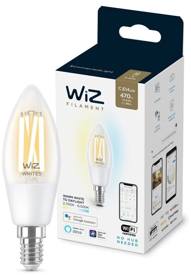 Lampadina LED Dimmerabile C35 E14/4,9W/230V 2700-6500K CRI 90 Wi-Fi - WiZ