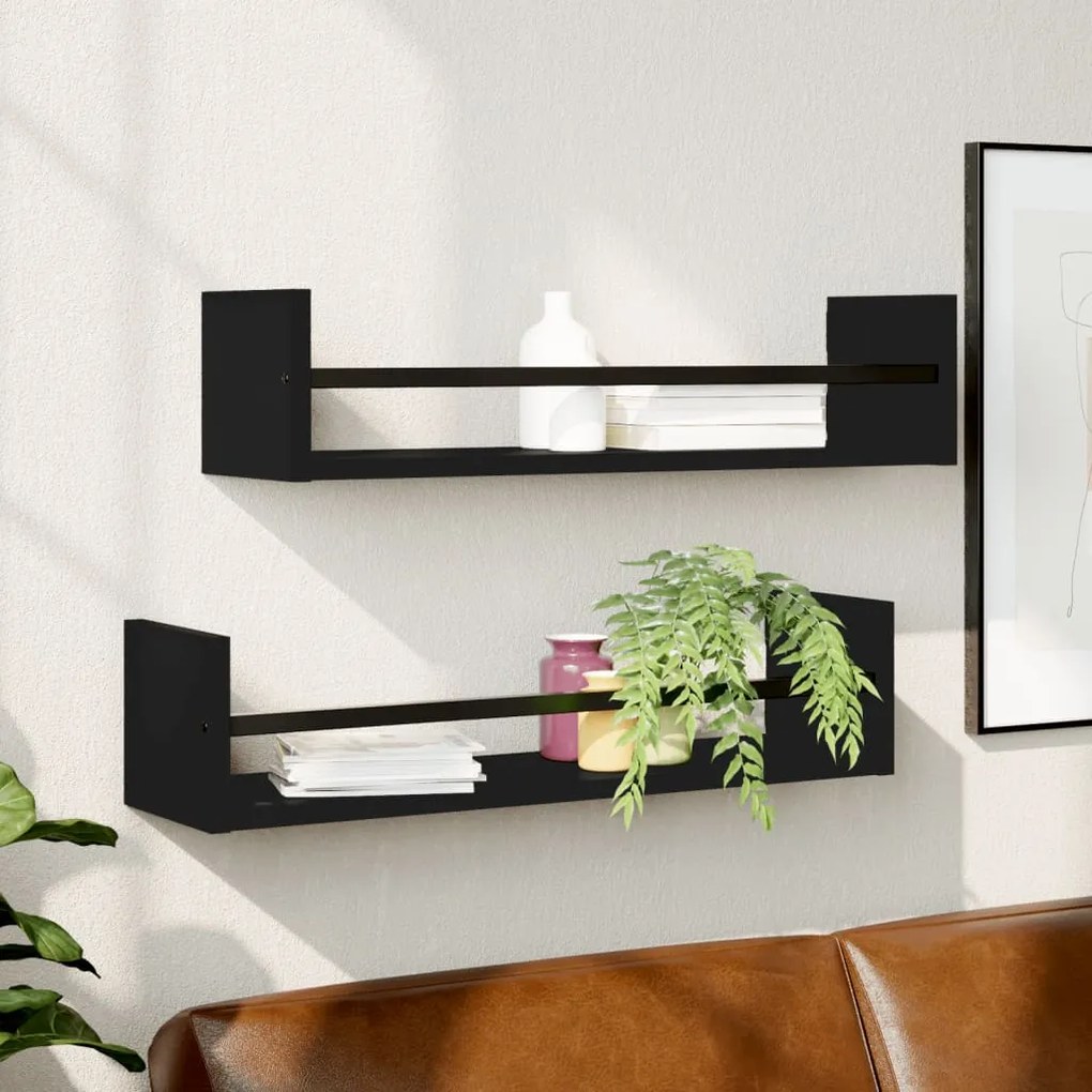 Mensole Da Parete Con Aste 2 Pz Nere 60x16x14 Cm /