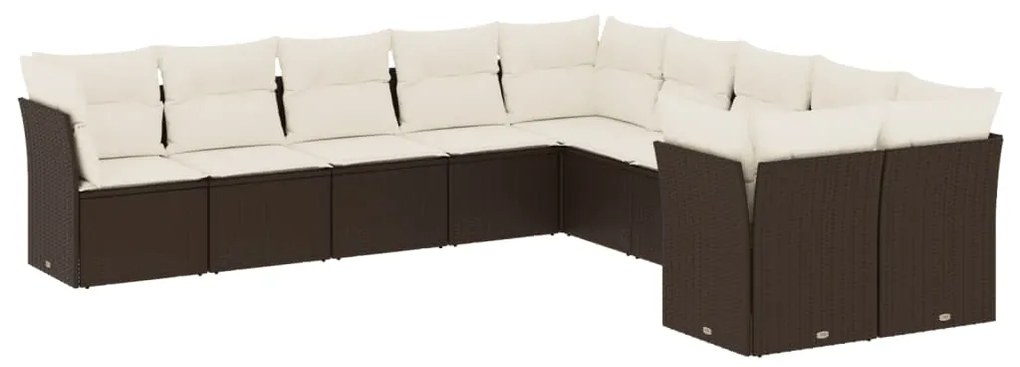 Set Divani da Giardino 10pz con Cuscini in Polyrattan Marrone