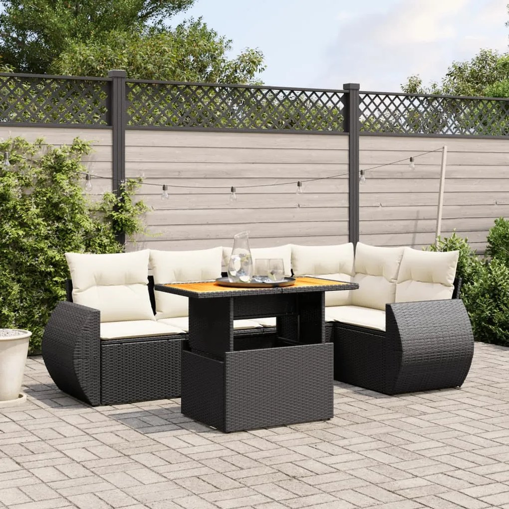 Set divano da giardino 6 pz con cuscini nero in polyrattan