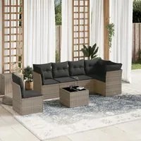 Set Divani da Giardino 7 pz con Cuscini Grigio in Polyrattan 3217710