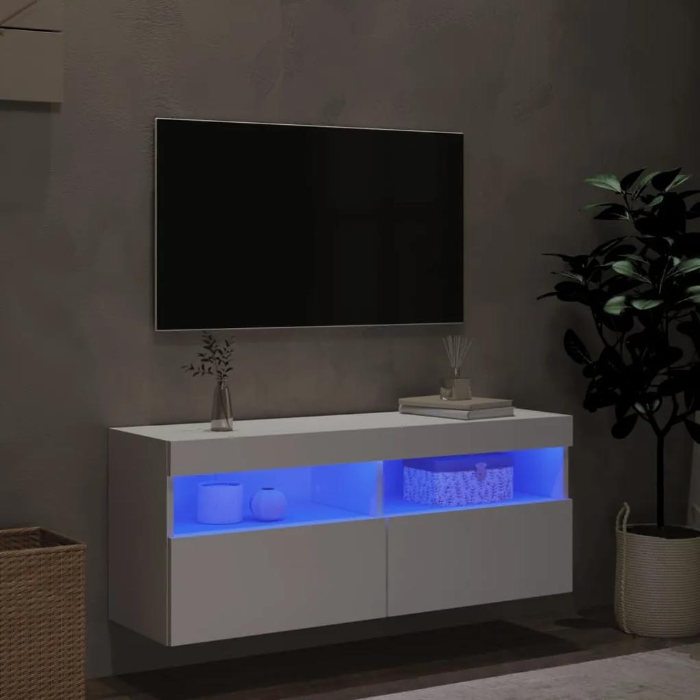 Mobile tv a parete con luci led bianco 100x30x40 cm