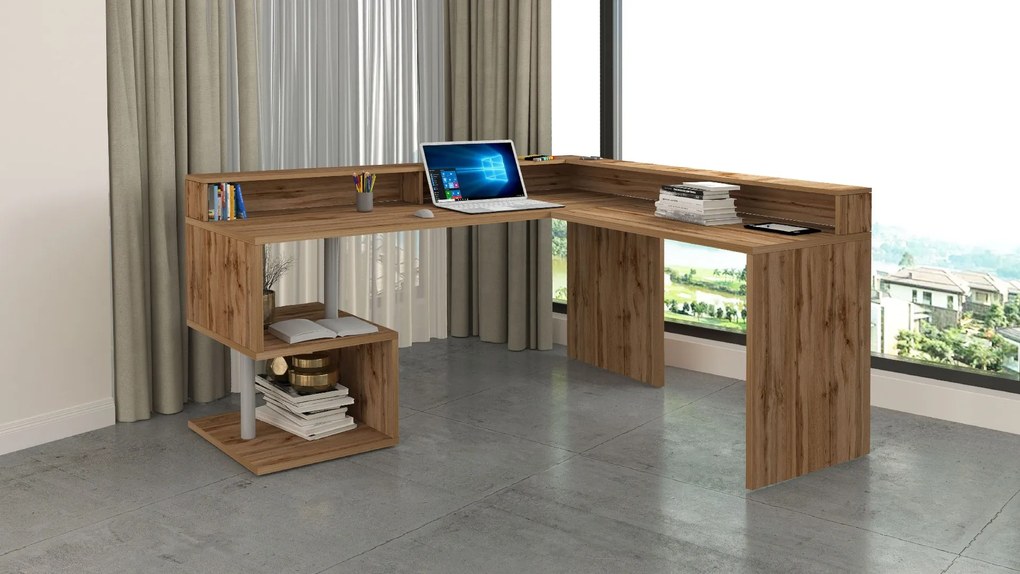 Scrivania angolare con sopralzo Cube in finitura Rovere Wotan