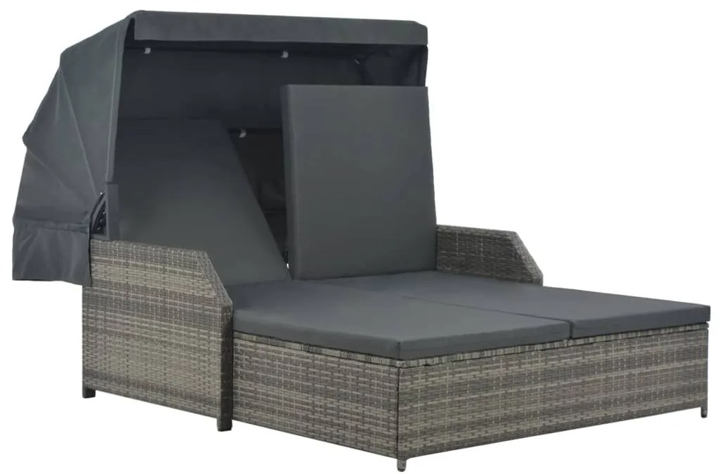 Lettino Prendisole 2 Posti Con Tettuccio İn Polyrattan Grigio /