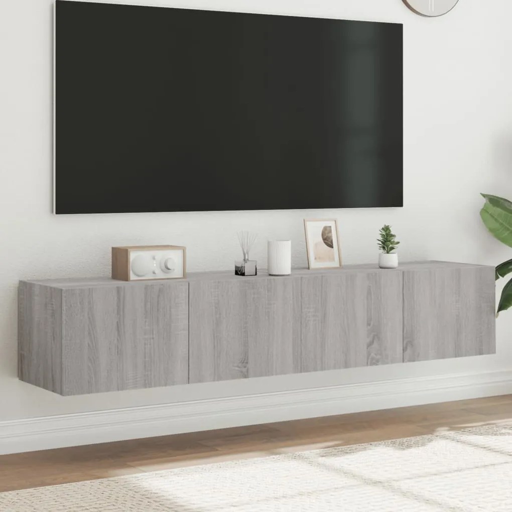 Mobili Tv A Parete Con Luci Led 2pz Grigio Sonoma 80x35x31 Cm /