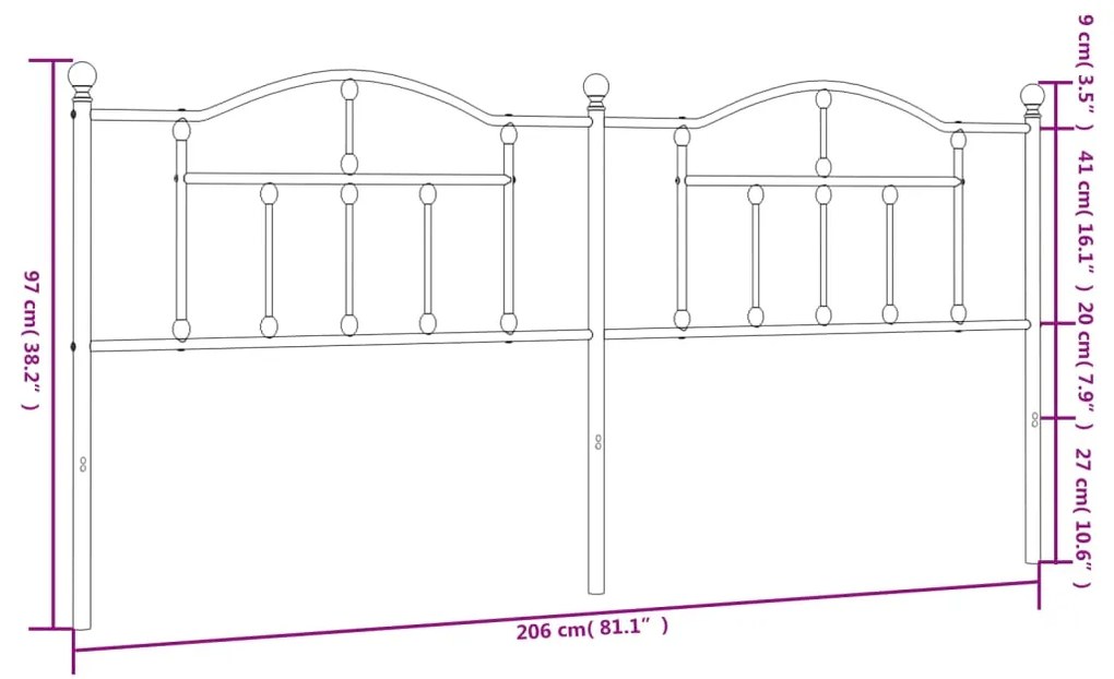 Testiera in Metallo Bianco 200 cm