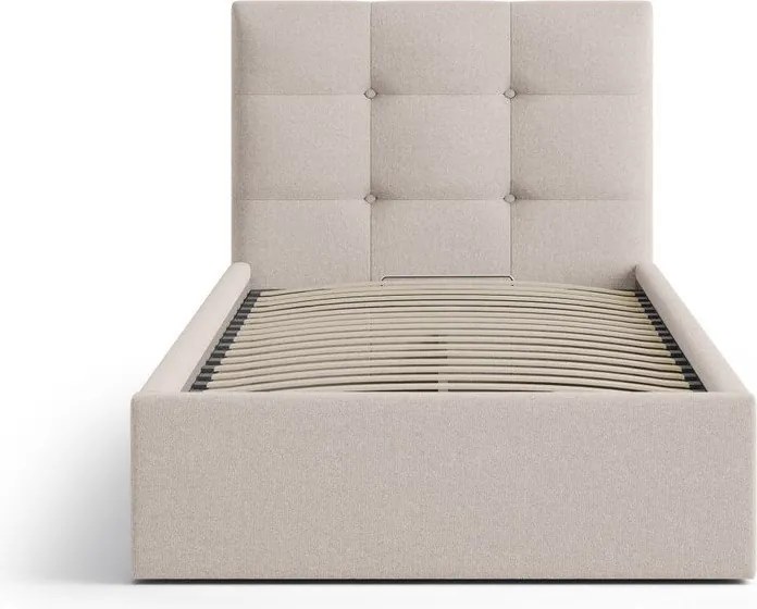 Letto singolo imbottito marrone chiaro con contenitore con rete inclusa 90x200 cm Phaedra – Micadoni