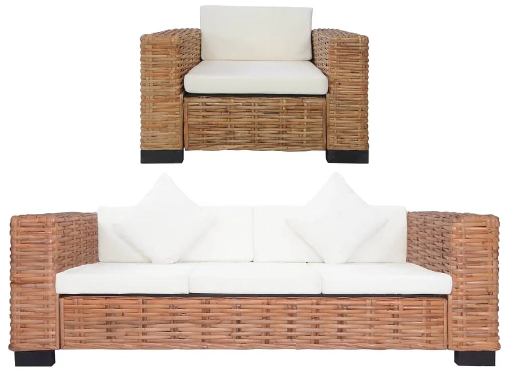 Set divani 2 pz con cuscini in rattan naturale