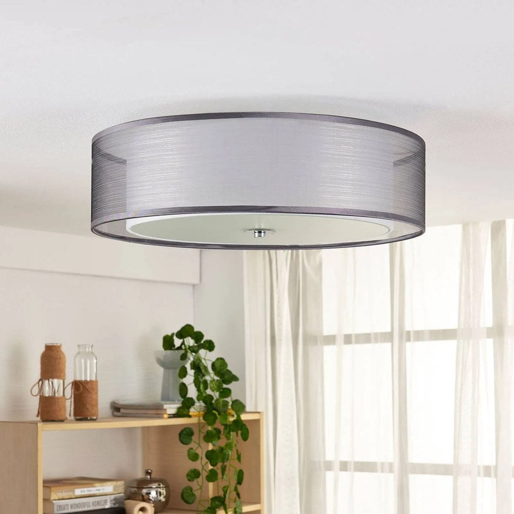 Lampada da soffitto in tessuto Lindby Tobia, Ø 50 cm, grigio, tessuto