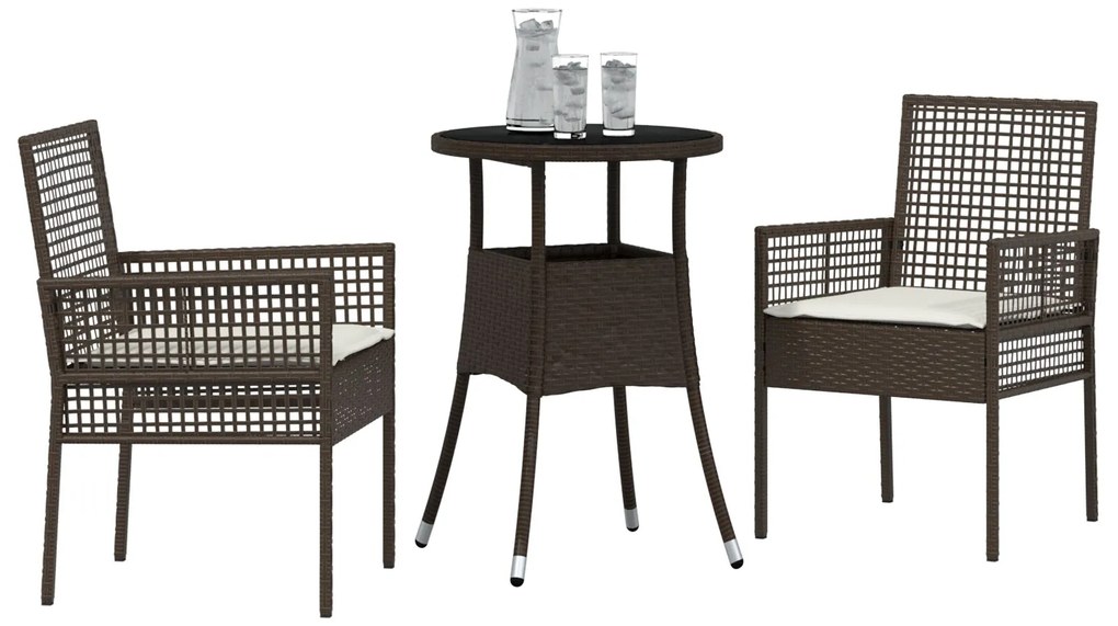 Set da pranzo da giardino 3 pezzi marrone in rattan polietilene