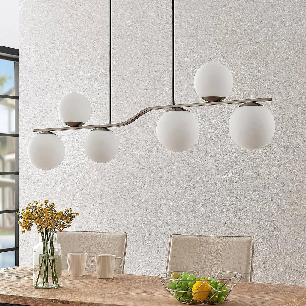 Lampada a sospensione Avalyn Lindby, dimmerabile, Alluminio / Grigio / Zincato, Soggiorno / Sala da pranzo, Vetro, Moderno, Lampada a sospensione