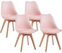 Set 4 sedie moderne con cuscino e gambe in legno rosa modello Candice