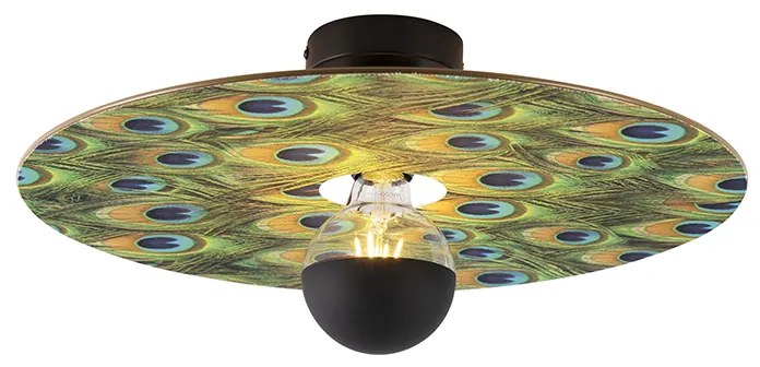 Plafoniera nera con paralume piatto design pavone 45 cm - Combi