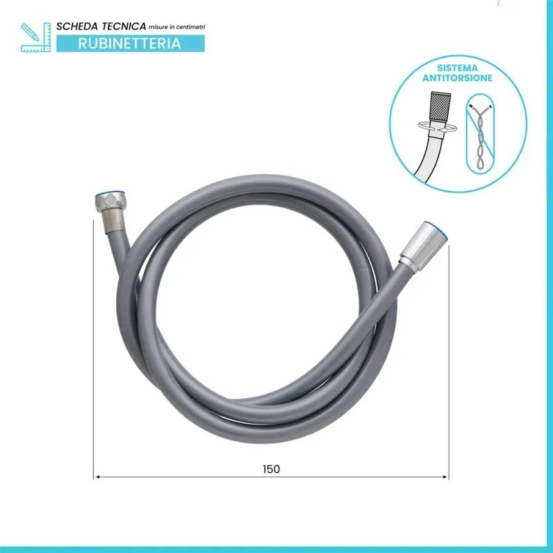 Laccio doccia 150 cm in silicone cromo antitorsione Hidra
