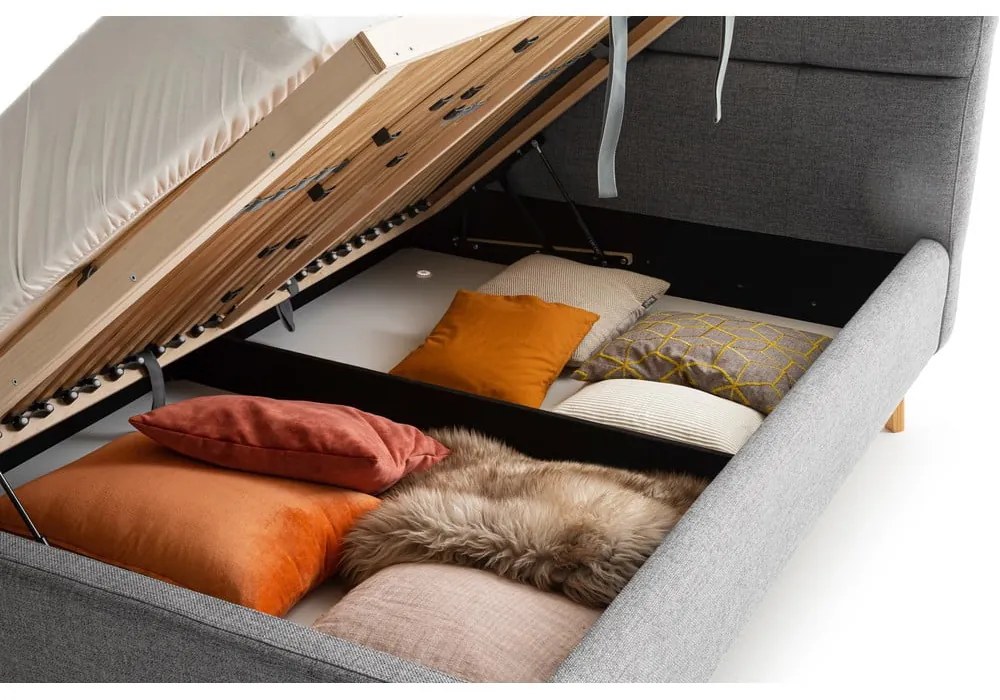 Letto matrimoniale imbottito grigio con contenitore con rete inclusa 180x200 cm Lotte – Meise Möbel
