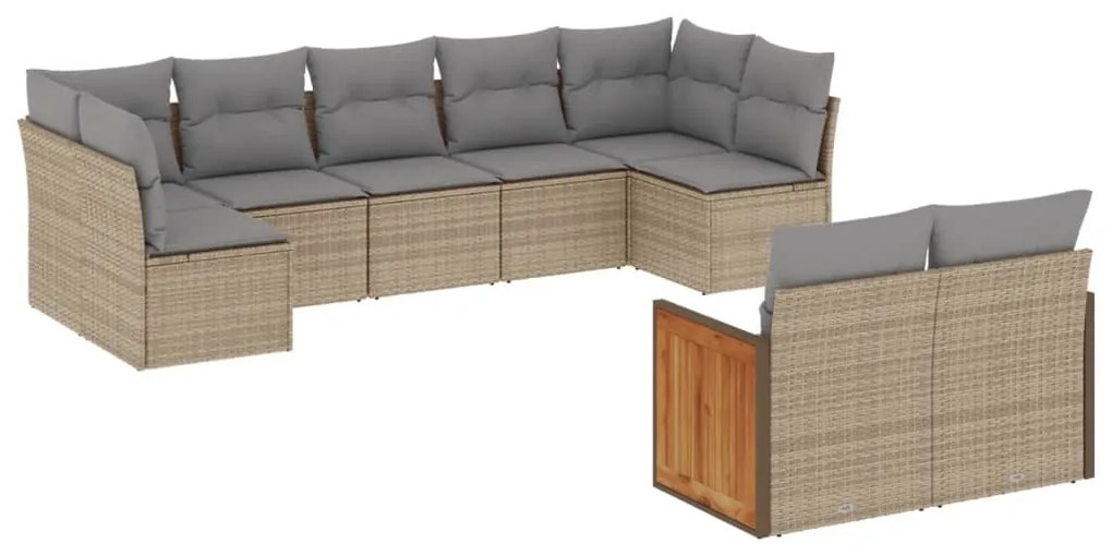 Set Divano da Giardino 9 pz con Cuscini Beige in Polyrattan