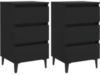 Comodino con Gambe in Metallo 2 pz Nero 40x35x69 cm 805908