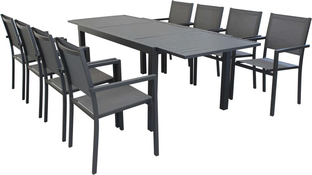 DEXTER - set tavolo in alluminio cm 160/240 x 90 x 75 h con 8 poltrone Venus