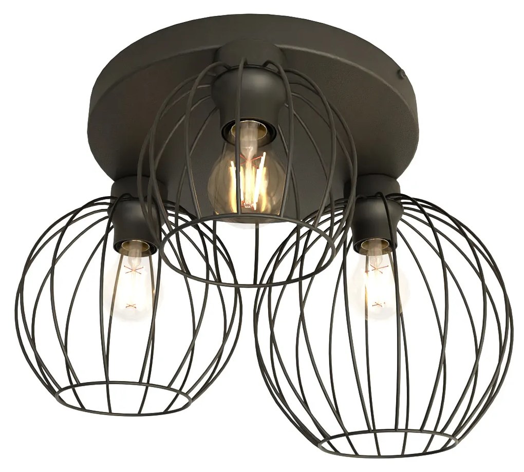 Plafoniera Minimal Industrial Geb 3 Luci Tonda Nera
