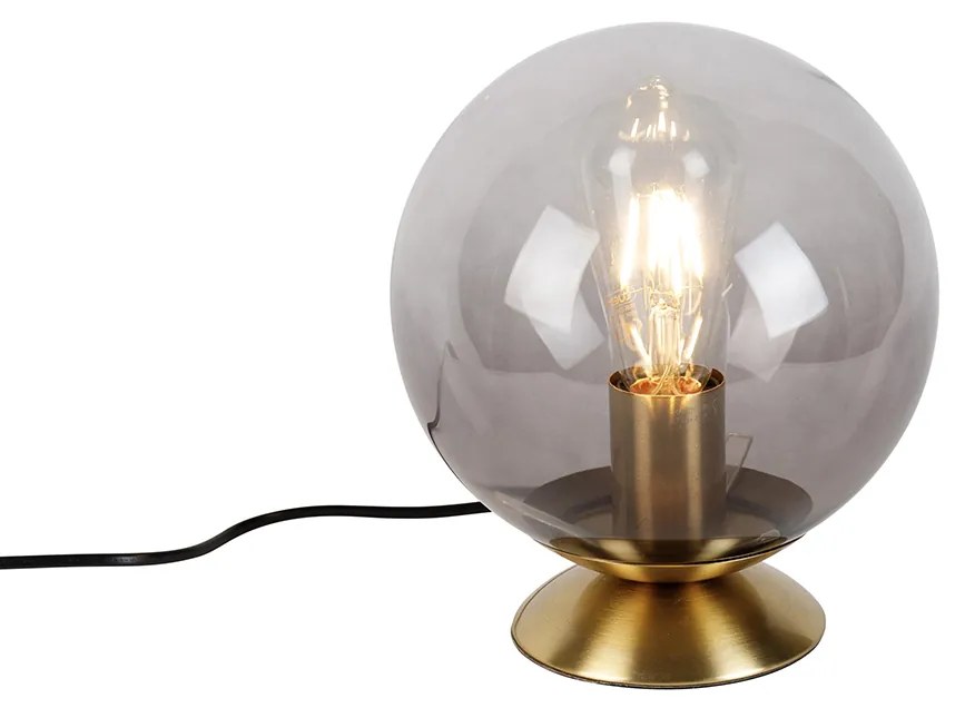 Lampada da tavolo Art Déco in ottone con vetro fumé - Pallon