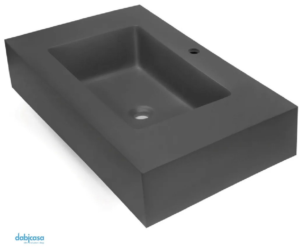 Lavabo Top Sospeso "Giada" Da 90 Cm In MarmoResina Finitura Antracite Opaco Effetto Liscio