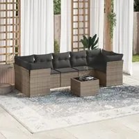 Set Divano da Giardino 8 pz con Cuscini Grigio in Polyrattan 3249129