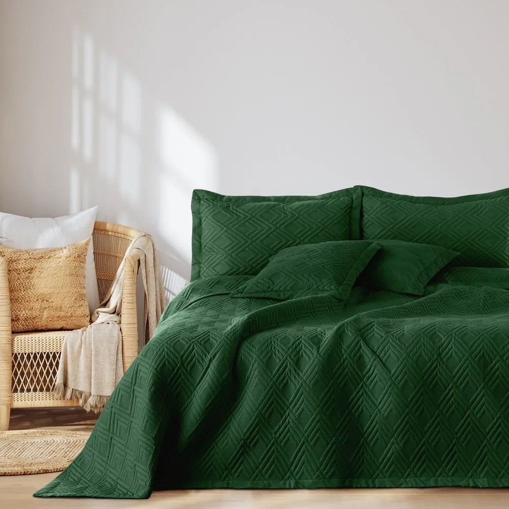 Copriletto verde scuro in microfibra con rivestimento trapuntato 170x210 cm Ophelia – Restilo