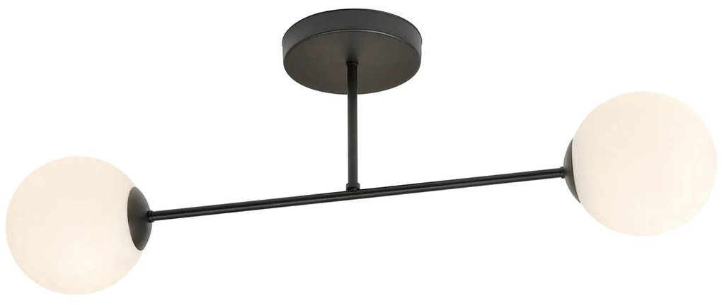 Plafoniera Moderna Morrigan 2 Luci In Acciao Nero E Sfere In Vetro Bianco