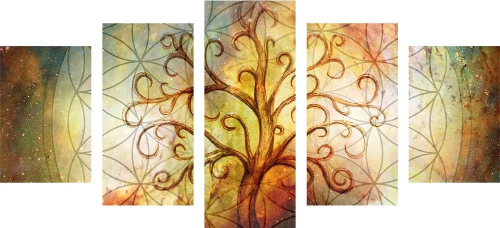 Quadri 5 pezzi – Albero con fiore della vita