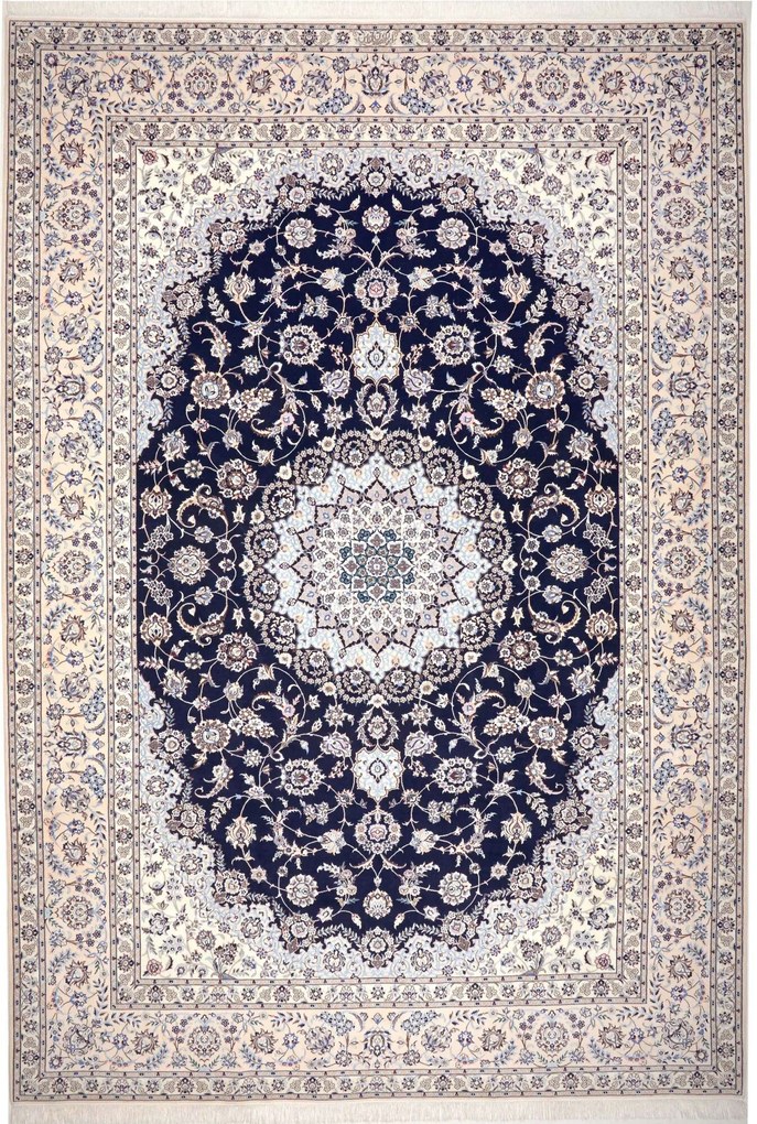 Nain Tappeto persiano 370 x 260 Blu (Iran) Annodato A Mano