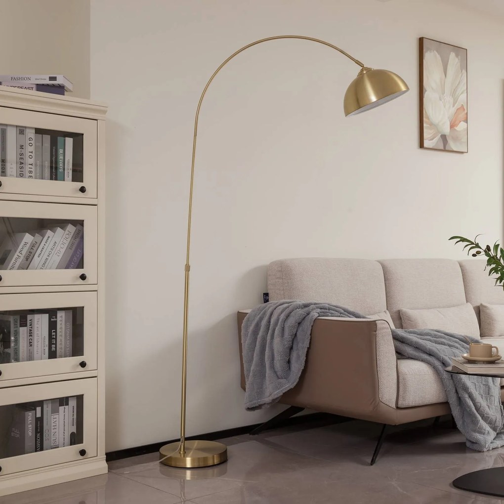 Lindby lampada ad arco Lennart, ottone, regolabile in altezza, E27