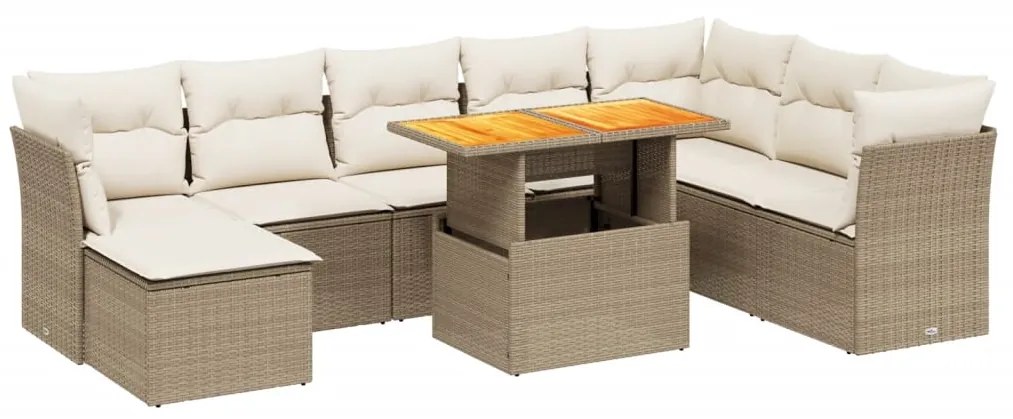 Set divano da giardino 9 pz con cuscini beige in polyrattan