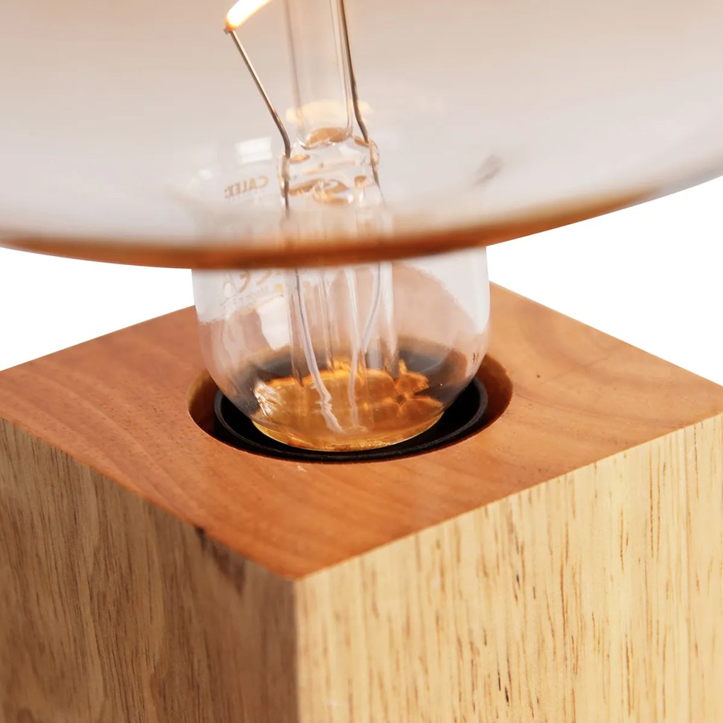 Lampada da tavolo rustica in legno naturale con LED G220 - Bloc