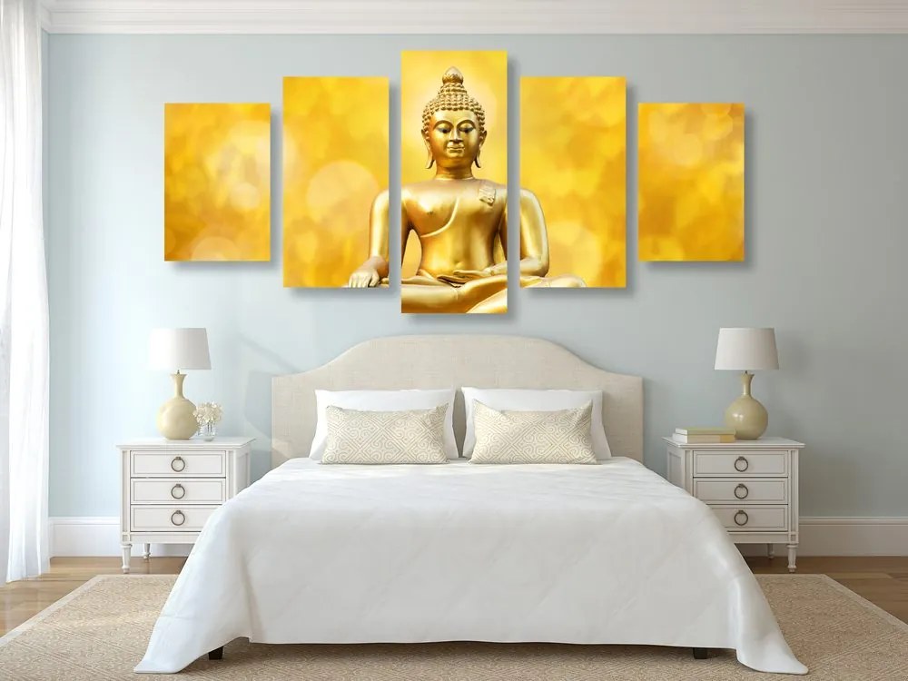 Quadri 5 pezzi – Statua dorata di Buddha